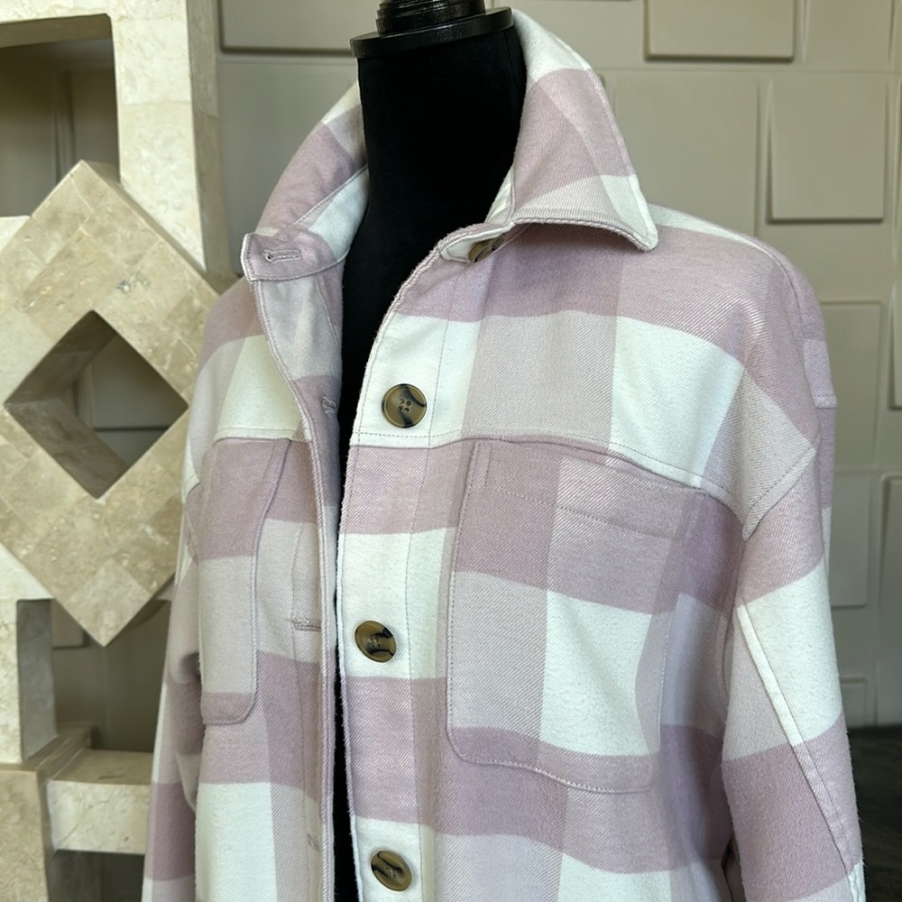 A New Day pink white plaid jacket shacket shirt long sleeve oversized Size Small